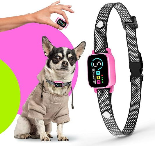 Tiny Bark Collar for Small Dogs 5-15 lbs – No Shock Anti Barking Collar with AI Chip – 3 Modes & 5 Sensitivity Levels – Waterproof, Rechargeable, Magnetic Charging – Humane, Effective Training (Pink)