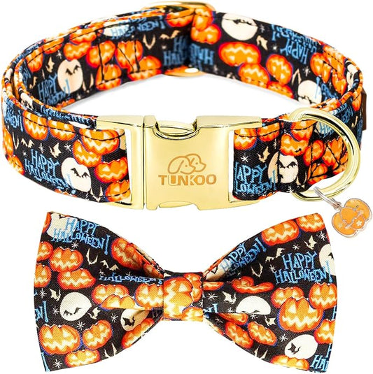 Tunkoo Happy Halloween Dog Collar with Pumpkin - Durable, Adjustable, and Stylish Pet Collar Available in Small, Medium, Large M