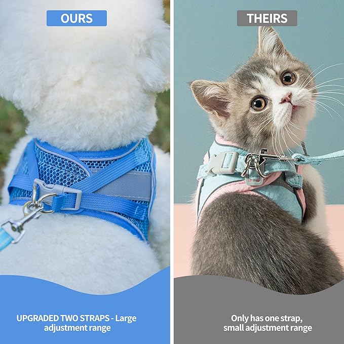 AIITLE Puppy Harness - Lightweight Air Mesh - Step in Harness with Leash - No Pull & No Choke Padded Vest - Reflective - Small Dogs & Cats - Royal Blue XXS