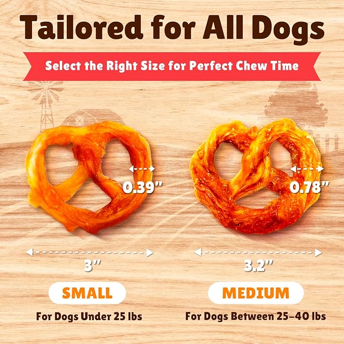 Gootoe Turkey Tendon Dog Treats, Pretzel (M) 3.17 oz, 100% USA Sourced Turkey, Natural Snack, Premium Puppy Chews, Hypoallergenic, Reseal Value Bags, Size for Medium Dogs