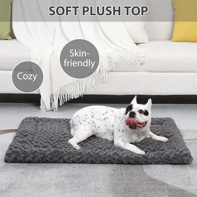 Washable Dog Bed Mat Reversible Dog Crate Pad Soft Fluffy Pet Kennel Beds Dog Sleeping Mattress for Large Jumbo Medium Small Dogs, 29 x 18 Inch, Gray