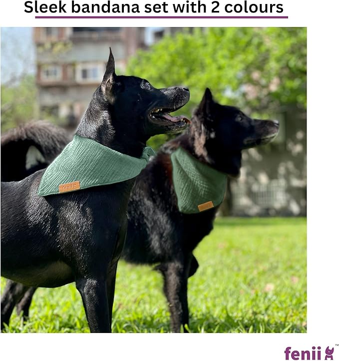 Premium Cotton Dog Bandanas - 2 Pack - Adjustable Fit - Washable - for Small, Medium & Large Breeds - Girl & Boy Dog Accessories - Multiple Sizes (Forest Green & Seafoam Green, Small)