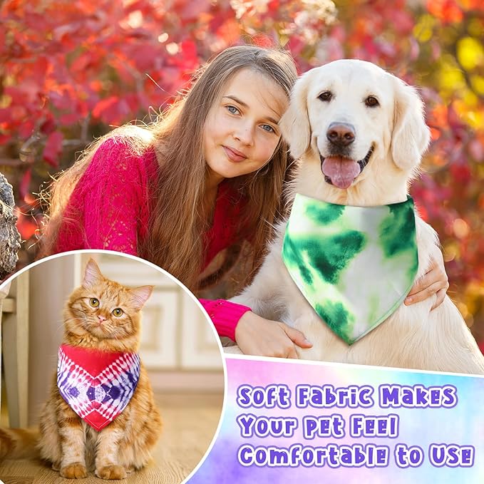 Amylove 120 Pcs Dog Bandanas Bulk Holiday Triangle Dog Pack Puppy Kerchief Bandana Adjustable Pet Scarf for Pet Cat Costume Accessories Decor Summer(Tie Dye)