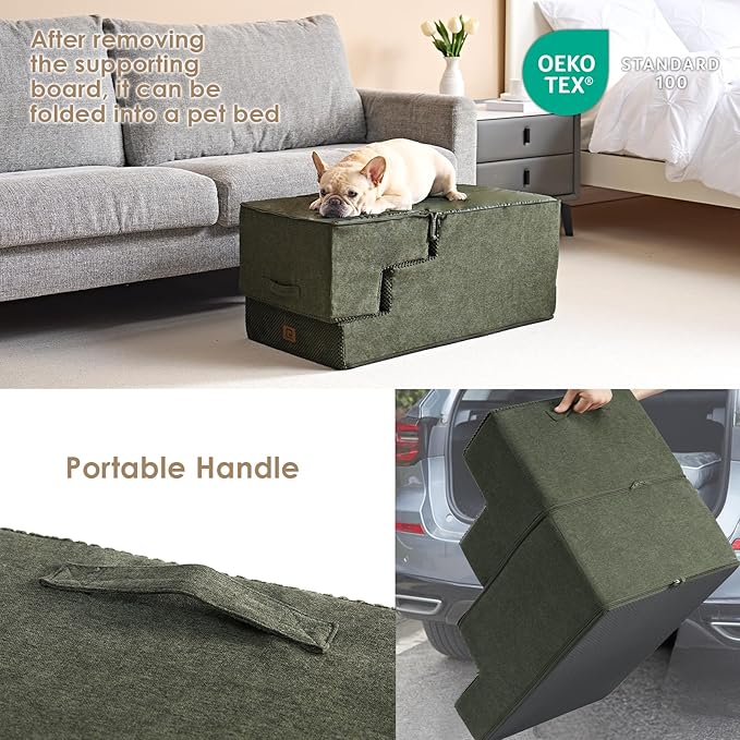 EHEYCIGA Dog Stairs for High Bed 22.5”H, 5-Step Dog Steps for Bed, Pet Steps for Small Dogs and Cats, Non-Slip Balanced Pet Ramp Indoor, Olive Green