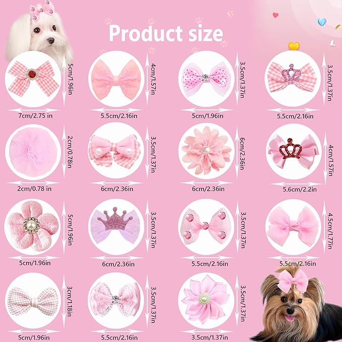 30pcs Handmade Dog Hair Bows Cute Rubber Band Bowknots for Small Big Dogs, Yorkie Puppy Dog Girl Hair Accessories Gift (30pcs Pink) ﻿