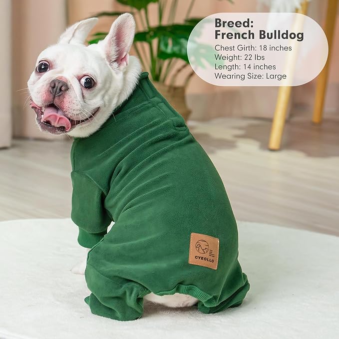 cyeollo Dog Pajamas Extra Small, Soft Fleece Pet Onesie Coat for Small Dogs Pjs Warm Puppy Stretchable Jumpsuit Cold Weather Dog Clothes Outfits, Green XS