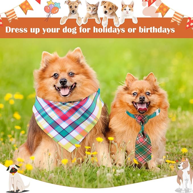 72 Pcs Dog Bandanas Tie Set Summer Bulks Pet Scarves with Assorted Plaid Pattern Adjustable Cute Dog Triangle Scarfs Neck Ties for Holiday Birthday Accessories
