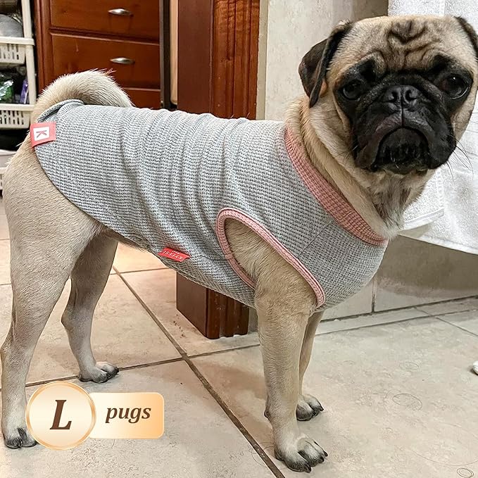 KYEESE 2Pack Dog Shirts Waffle for Small Dogs Stretchy T-Shirts Lightweight Tank Top Sleeveless Dog Vest Breathable, Large, Pink+Grey