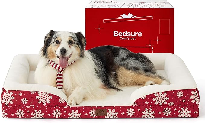 Bedsure Orthopedic Dog Bed for Extra Large Dogs - XL Washable Dog Sofa Beds Large, Pet Couch Bed with Removable Washable Cover, Waterproof Lining and Nonskid Bottom, Red Blizzard