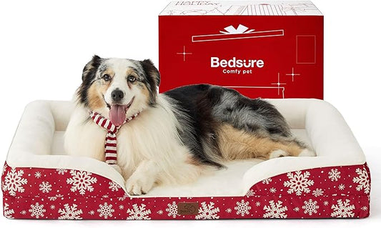 Bedsure Orthopedic Dog Bed for Extra Large Dogs - XL Washable Dog Sofa Beds Large, Pet Couch Bed with Removable Washable Cover, Waterproof Lining and Nonskid Bottom, Red Blizzard