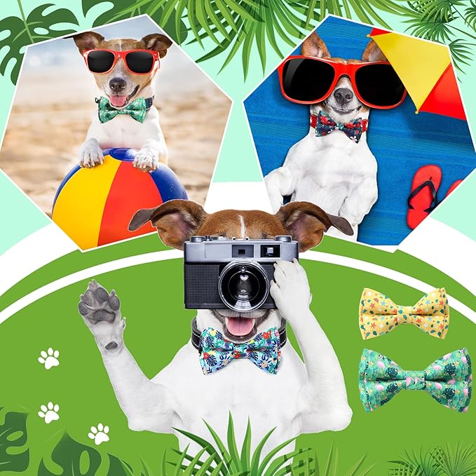 50 Pieces Summer Collar Dog Bow Ties Hawaiian Dog Collar Accessories for Dogs Bow Ties Attachment with Elastic Bands Dog Collar Detachable Charms for Dogs Collar Accessories Summer Hawaiian Costume