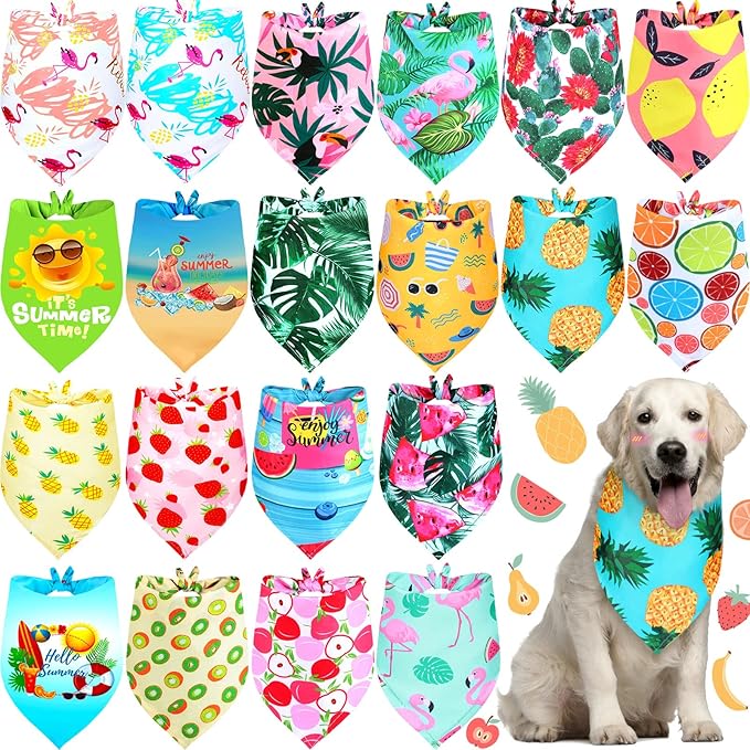 Frienda 20 Pcs Summer Spring Dog Bandanas Hawaiian Style Washable Triangle Pet Bibs Assortment Puppy Kerchief Accessories for Small Medium Pets Dogs Cats(X-Large)