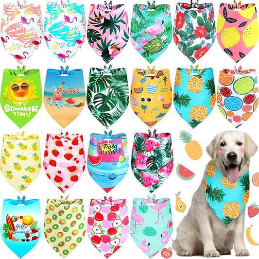 Frienda 20 Pcs Summer Spring Dog Bandanas Hawaiian Style Washable Triangle Pet Bibs Assortment Puppy Kerchief Accessories for Small Medium Pets Dogs Cats(X-Large)