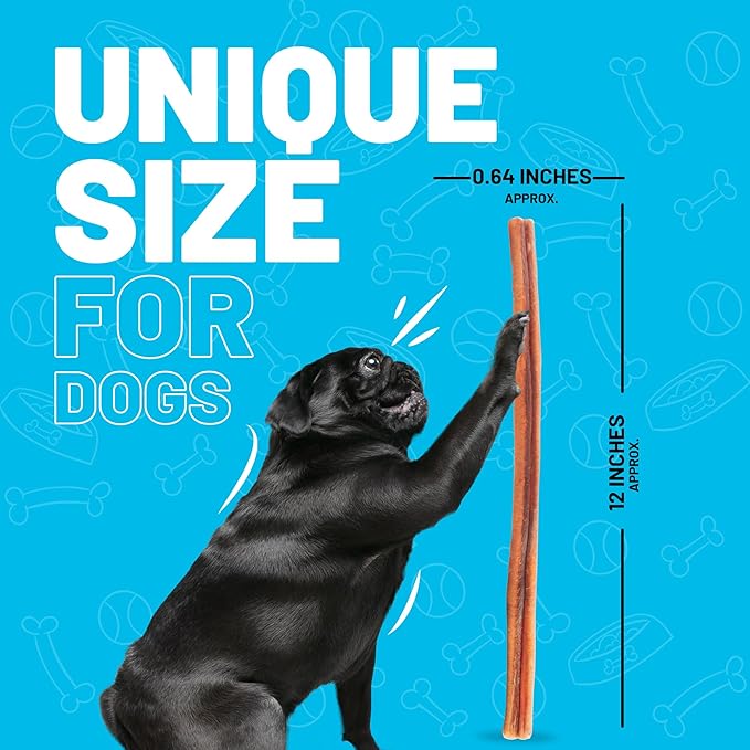 Sitka Farms XL Bully Sticks - 12 Inch, 12 Count - Long Lasting Dental Dog Treats for All Dogs & Puppies - Single Ingredient, No Bones or Hide