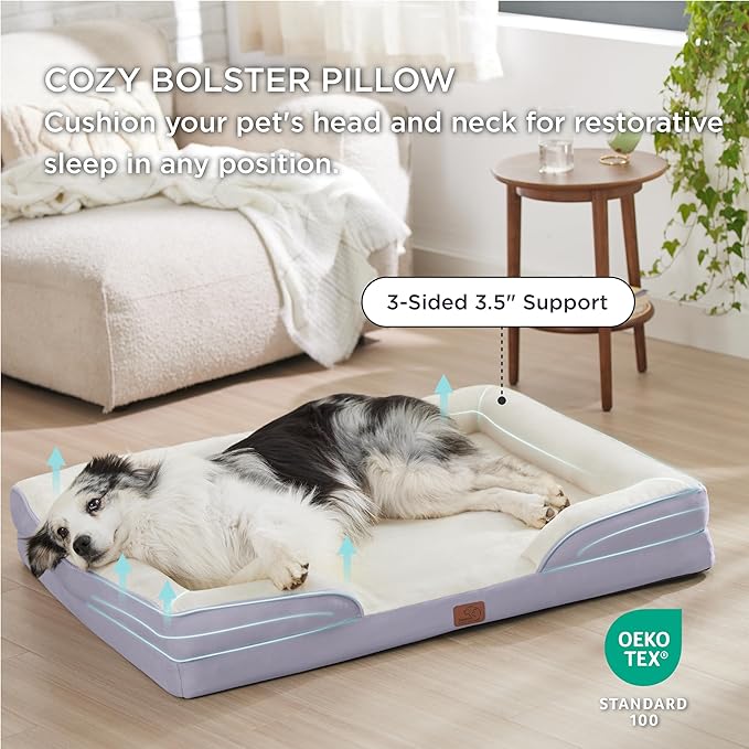 Bedsure Orthopedic Dog Bed for Extra Large Dogs - XL Washable Dog Sofa Beds Large, Supportive Foam Pet Couch Bed with Removable Washable Cover, Waterproof Lining and Nonskid Bottom, Lavender, 42"