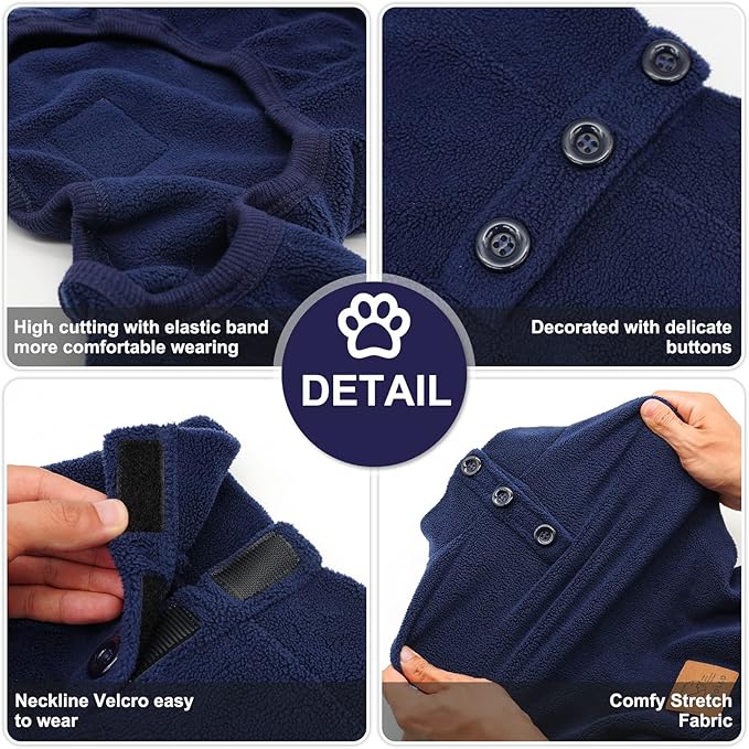 Cyeollo Soft Stretchable Thermal Dog Pjs & Onesie - Winter Dog Clothes, Navy XXL