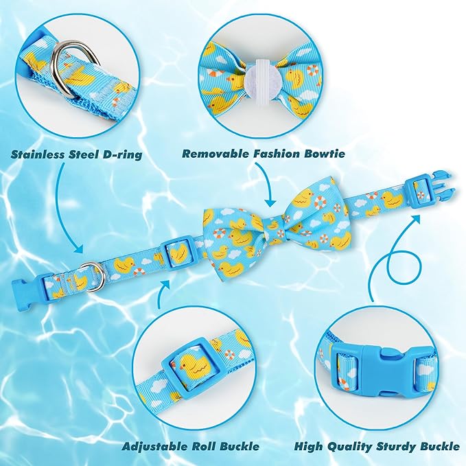 azuza Dog Collar with Bow Tie, Soft and Comfortable Adjustable Bowtie Dog Collar for Large Dogs (L, Yellow Duck)