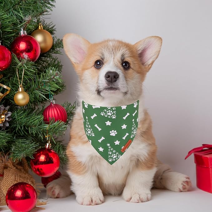 ADOGGYGO Christmas Dog Bandana, Premium Durable Fabric, Adjustable Fit Red Green Merry Christmas Bandanas for Small Dogs Pets (Small)