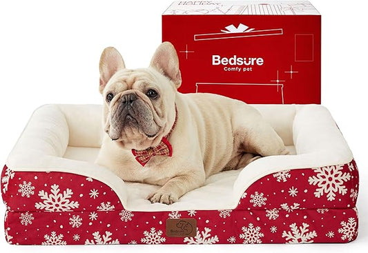 Bedsure Orthopedic Dog Bed for Medium Dogs - Waterproof Dog Sofa Beds Medium, Pet Couch Bed with Removable Washable Cover, Waterproof Lining and Nonskid Bottom, Red Blizzard