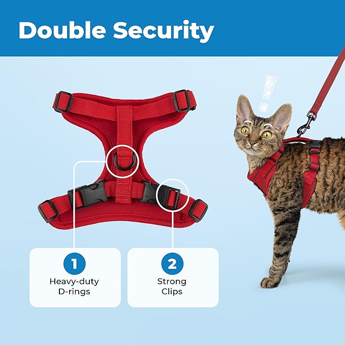Voyager Escape Proof Cat Harness and Leash Set with Reflective Stitching, Neoprene Handle 5ft - Supports Small, Medium and Large Cats, Kittens for Walking by Best Pet Supplies - Red, XXXS