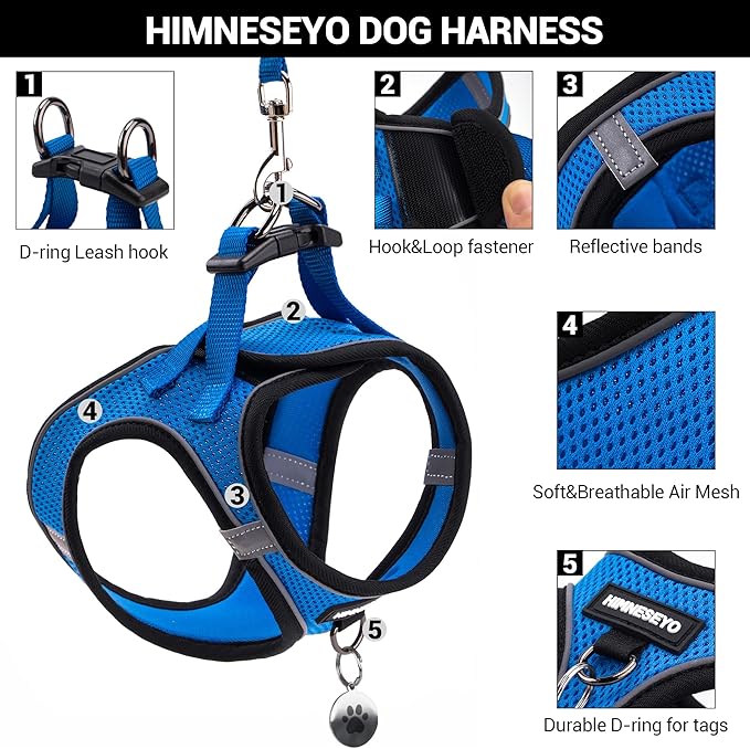 Dog Harness and Leash Set, Dog Harness for Dogs No Pull, No-Chock Step-in Reflective Breathable Lightweight Easy Walk Vest Harnesses with Safety Buckle for Small Medium Dogs, Cats (Blue, S)