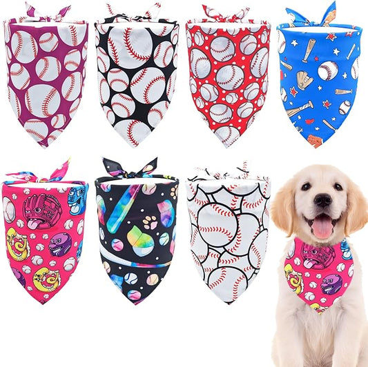 7 PCS Small Dog Bandanas Baseball 25 Inch Polyester Dog Bandana for Medium Cats Large Scarves Game Day Grooming M