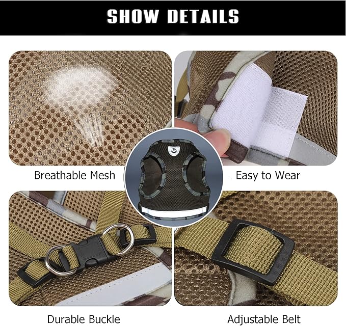 FEimaX Dog Harness and Leash Set for Walking, Soft Mesh Adjustable Easy Control Lightweight Cat Vest Harnesses with Reflective Strips, Escape Proof Small Dogs Cats Vests