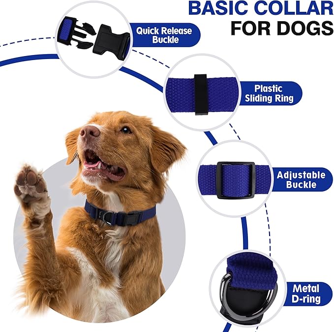 Cotton Soft Dog Collar, Quick Release Dog Collar with Buckle, Heavy-Duty Adjustable Pet Collar for XS Small Medium Large Dog, Colorfast Dog Collars with Removable Tag(XS, Blue)
