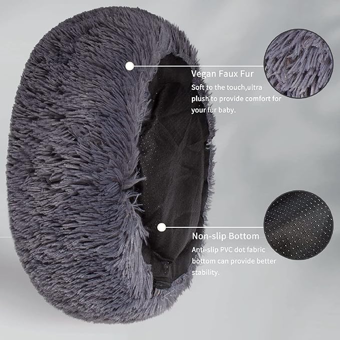 nononfish Puppy Bed for Small Dogs Washable Donut Calming Pet Beds with Anti-Anxiety Fits up to 15 lbs Pets,23 Inches Dark Gray