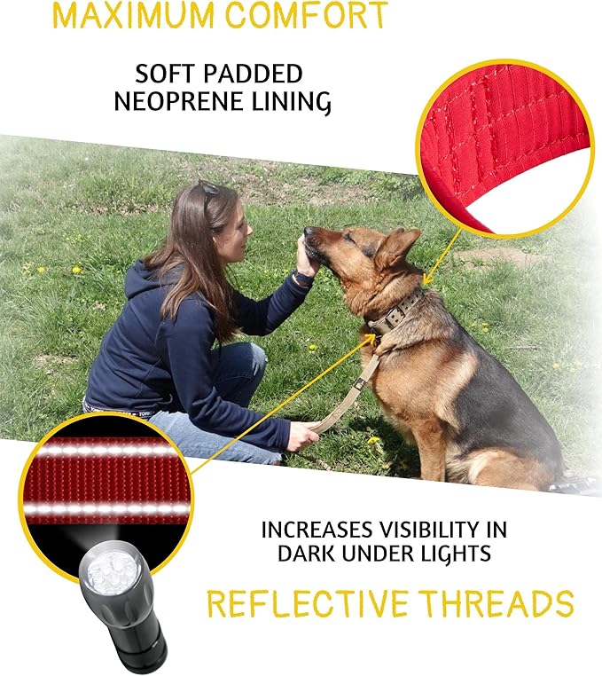 ADITYNA Heavy Duty Dog Collar for Extra-Large Dogs - Reflective Red Collar with Handle for Training, and Walking - Wide, Thick, Tactical, Soft Neoprene Padded