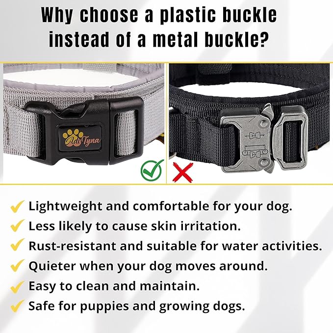 ADITYNA Tactical Dog Collar for Extra-Large Dogs - Soft Padded, Heavy Duty, Adjustable Big Collar with Handle for Training and Walking