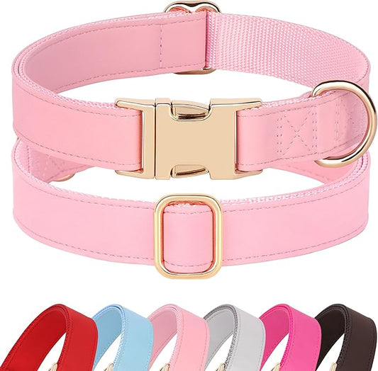PET ARTIST Bright & Classic Leather Dog Collar, Durable & Heavy Duty Pink Dog Collar with Quick Release Metal Buckle, Adjustable Nylon Padded Pet Collar for Medium Dogs Girl, Neck Fit 13-19"