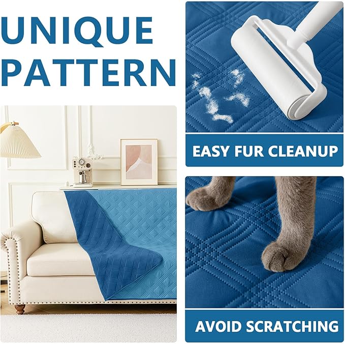 hyha Waterproof Dog Blanket, Reversible Pet Bed Blanket, Soft Sofa Couch Cover for Dogs Washable, Waterproof Pet Couch Covers for Sofa Puppy Cats Furniture Protector(30"x53", Navy Blue/Blue)