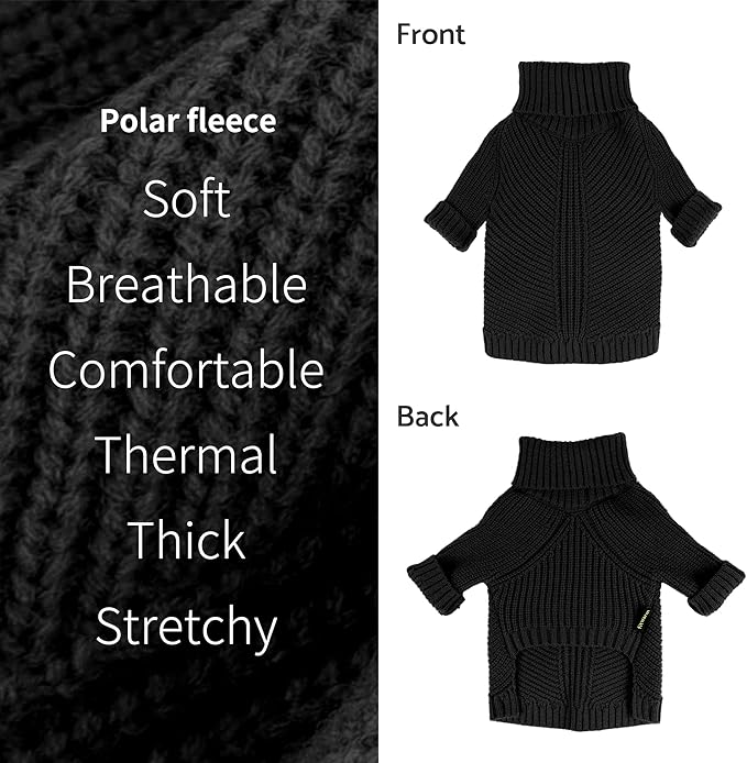 Fitwarm Dog Turtleneck Sweater, Thermal Knitted Pet Coat, Dog Winter Clothes for Small Dogs, Cat Apparel, Black, Medium