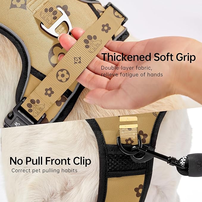 NESTROAD No Pull Dog Harness,Adjustable Oxford Dog Vest Harness with Leash,Reflective No-Choke Pet Harness with Easy Control Soft Handle for Small Dogs(Small,Light Brown)