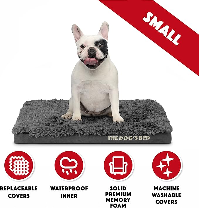 The Dog’s Bed Orthopedic Memory Foam Dog Bed, Small Grey Faux Fur 28x19, Pain Relief for Arthritis, Hip & Elbow Dysplasia, Post Surgery, Lameness, Supportive, Calming, Waterproof Cover