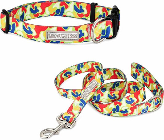 Lucky Love Dog - Adjustable Dog Collar and Leash Set with Easy Click Buckle for Small to Large Dogs, Durable, & Comfortable Collar for Male & Female Dogs, Puppies & Adult Ones - Oscar Combo, Medium