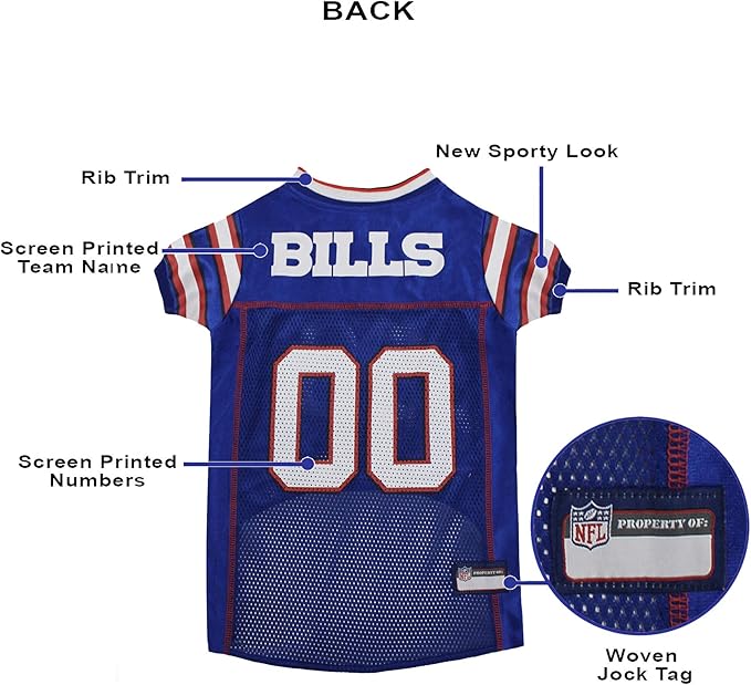 Pets First NFL Buffalo Bills Dog Jersey, Size Small. Best Football Jersey Costume for Dogs & Cats. Licensed Jersey Shirt