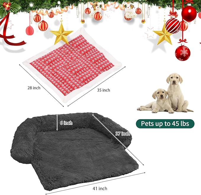 Calming Dog Bed Christmas Throw Blanket Fluffy Plush Dog Mat Furniture Protector Decoration Holiday Throw for Sofa Couch Cover for Large Medium Small Dogs Cats (Medium, Dark Grey)