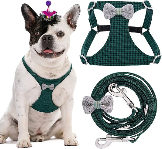 Puppytie No Pull Dog Harness with Multifunction Dog Leash,Soft Adjustable No Choke Escape Proof Pet Harness Vest for Medium Dogs,Knitted Green,M