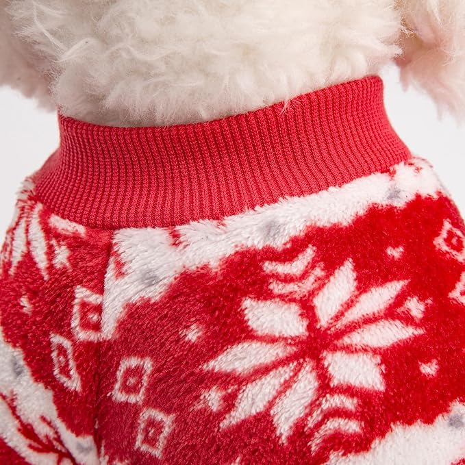 POMIU Dog Sweater, Dog Sweaters for Small Medium Dogs or Cat, Warm Soft Flannel Pet Clothes for Dogs Girl or Boy, Dog Shirt Coat Jacket (Xmas Red+Xmas White, Medium)