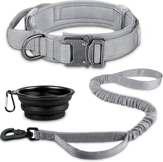 COOYOO Tactical Dog Collar Set, Adjustable Military Nylon Collar with Control Handle and Heavy Metal Buckle for Medium and Large Dogs