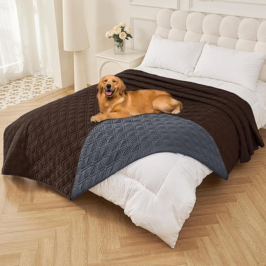 Smiry Waterproof Dog Blanket, 82x120 Inch Soft Pet Bed Cover Reversible, Washable Sofa Couch Furniture Protector for Small Medium Large Dog Puppy Cat, Chocolate/Dark Grey