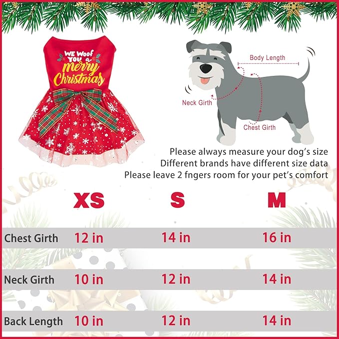 PUPTECK Dog Christmas Dress Outfit Puppy Costume Cute Small Dogs Clothes with Bowknot Skirt Pajamas
