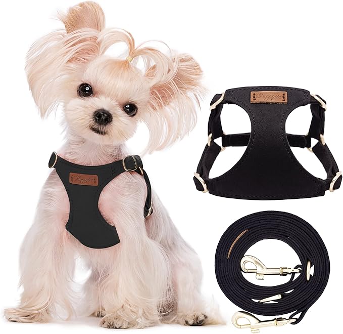 Puppytie No Pull xs Dog Harness with Multifunction Dog Leash,Soft Adjustable No Choke Escape Proof Pet Harness Vest,Black,XS