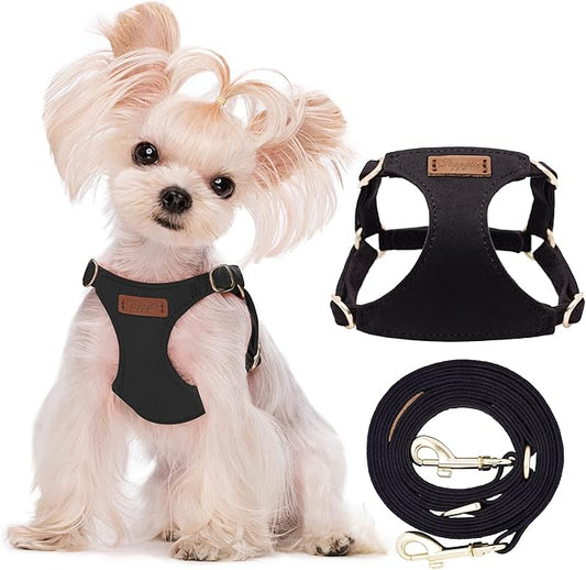 Puppytie No Pull xs Dog Harness with Multifunction Dog Leash,Soft Adjustable No Choke Escape Proof Pet Harness Vest,Black,XS