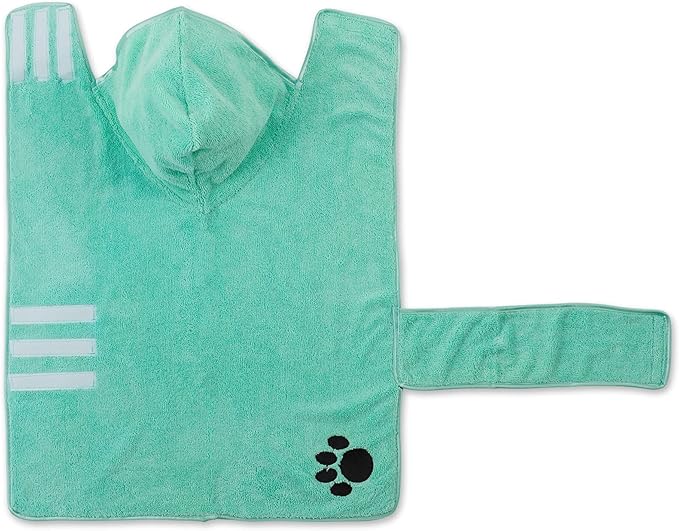 Bone Dry Pet Robe Collection, Embroidered Absorbent Microfiber Bath Robe with Adjustable Closure, for Dogs & Cats, Medium, Aqua