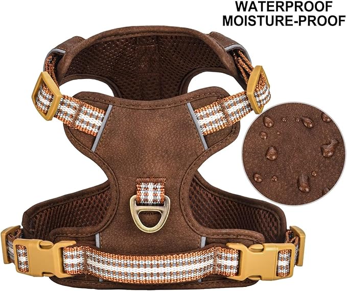 Beirui Dog Harness Medium Sized Dog, Stylish Oxford Leather Pet Vest with 2 Leash Clips, Adjustable Reflective Soft Padded No Pull Harness with Easy Control Handle for Walking, Chest 26-33"