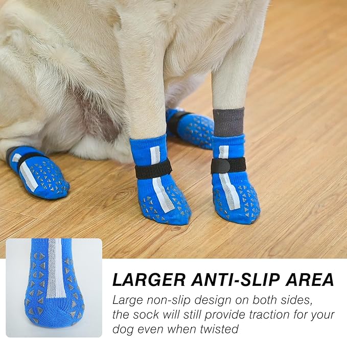 SCENEREAL Anti Slip Dog Socks for Hot Pavement to Prevent Licking Paws, Long Sporty Style Reflective Dog Grip Socks for Hardwood Floors, Dog Shoes Booties&Paw Protector for Small Senior Dog, Blue S