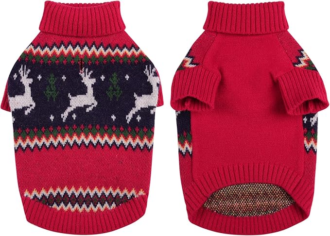 Queenmore Knitted Pullover Christmas Sweater - Turtleneck Dog Christmas Outfit, Warm Dog Sweaters for Small Dogs, Boys or Girls XL